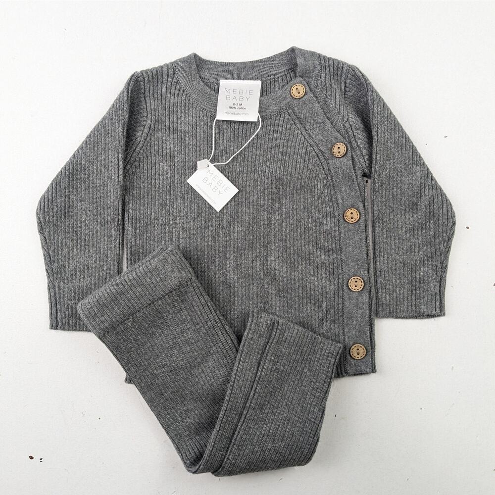 Mebie Baby Dark Gray 2 pc Knit Set - 0-3 Months